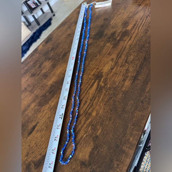 Vintage Charles Marchant Blue Aurora Crystal Hand Cut Long Opera Bead Necklace - Picture 9 of 11